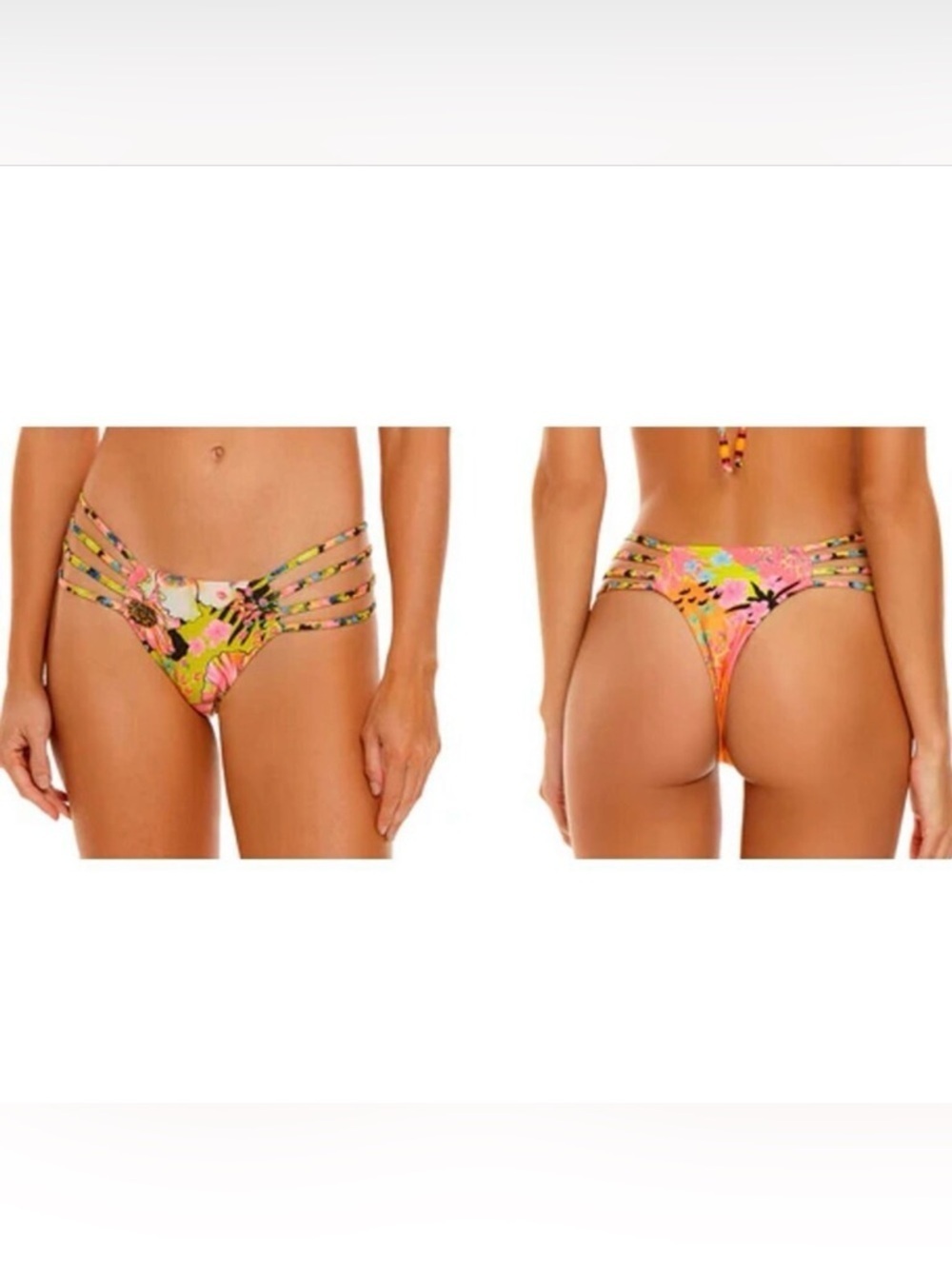 Agua Bendita Sophia Praia Brazilian thong bikini bottom strappy floral new XL